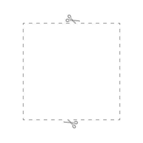 Dashed rectangle shape with scissors cutting vector image