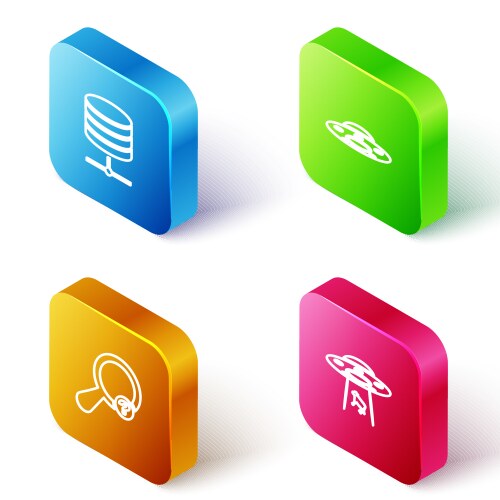 Set isometric line server data web hosting ufo vector image