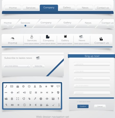 Web site navigation menu pack 3 Royalty Free Vector Image