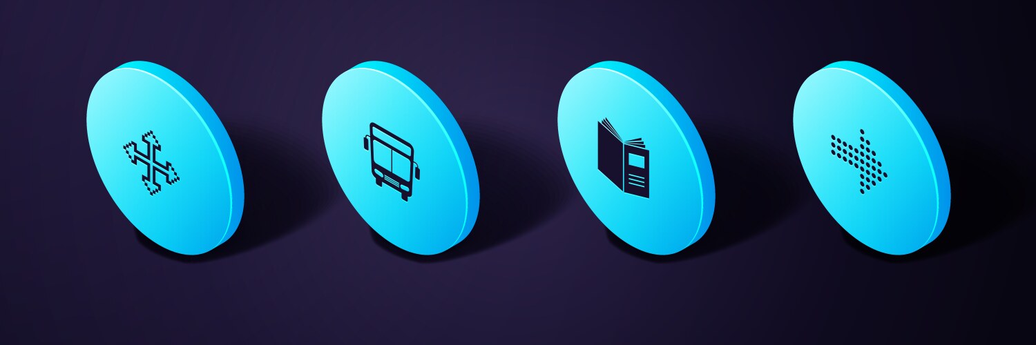 Set isometric dots arrow open book bus and pixel vector image