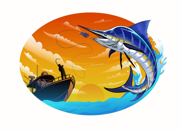 Marlin Jumping with Fishing Lure Vector Image