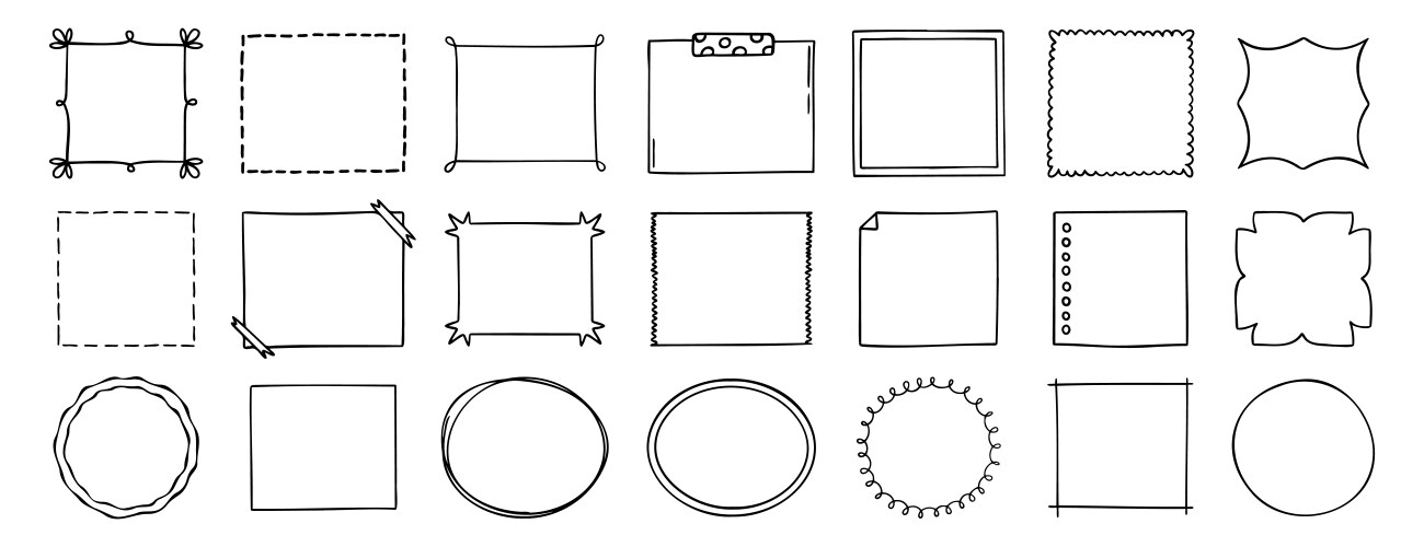Doodle thin line frame border set abstract empty vector image