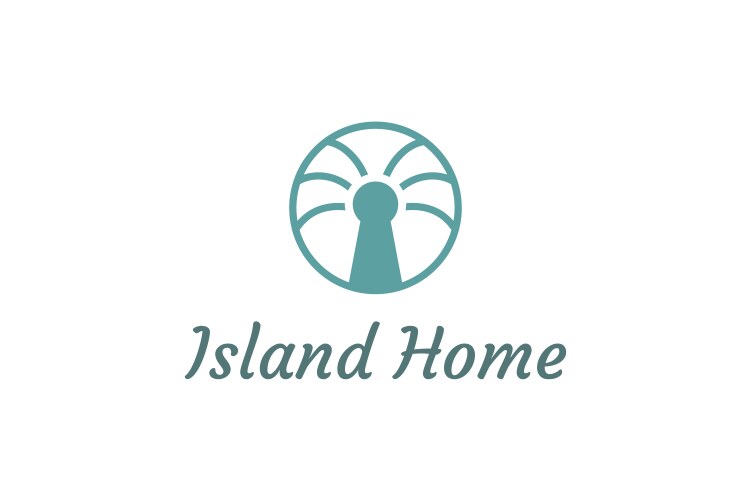 Palm tree and keyhole object with minimalist vector image