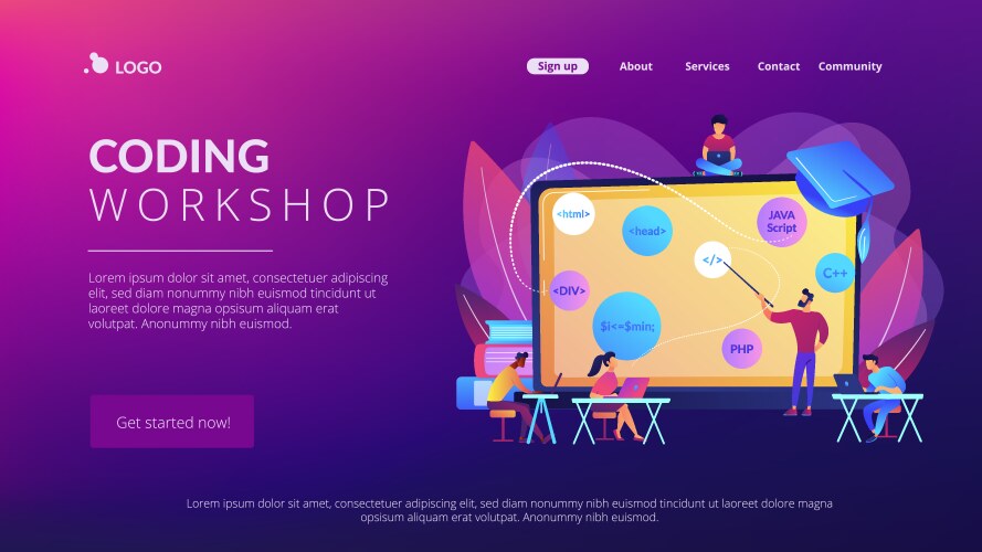 Coding workshop concept landing page vector image