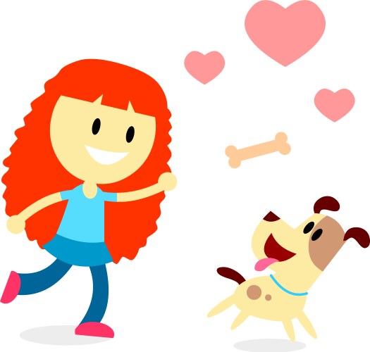 Girl play catch the bone with her dog vector image