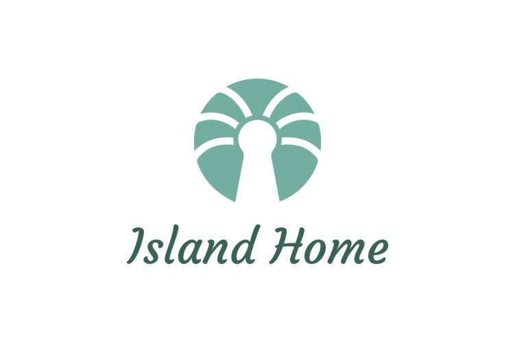 Palm tree and keyhole object with minimalist vector image