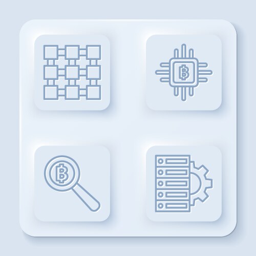 Set line blockchain technology cpu mining farm vector image