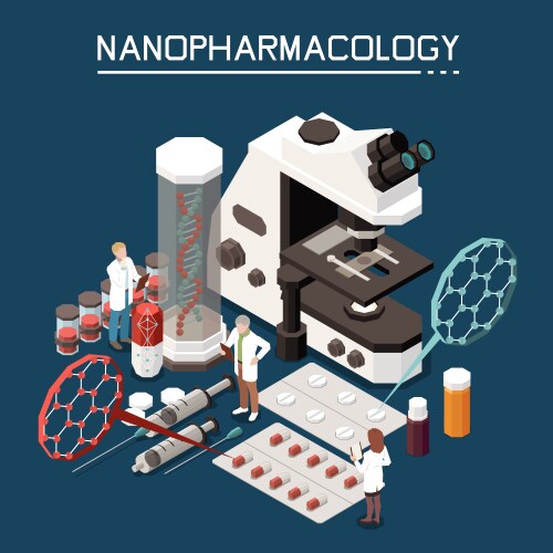 Nanotechnology isometric composition Royalty Free Vector