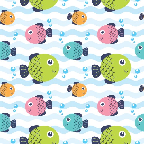 Seamless pattern with fish and seaweeds Royalty Free Vector