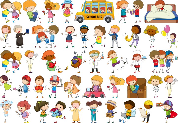 Action Learning Set Cartoon Set of children activity Royalty Free Vector Image