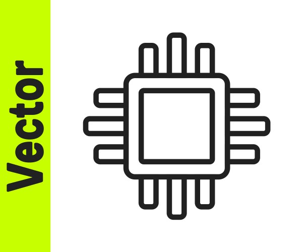 Black line computer processor with microcircuits vector image