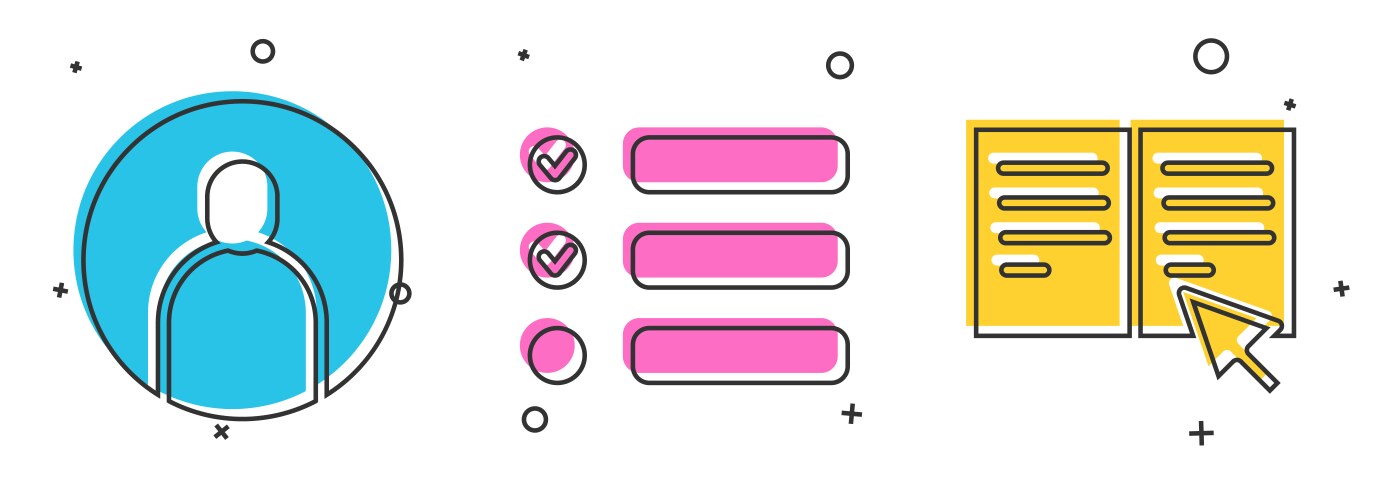 Set create account screen task list and online vector image
