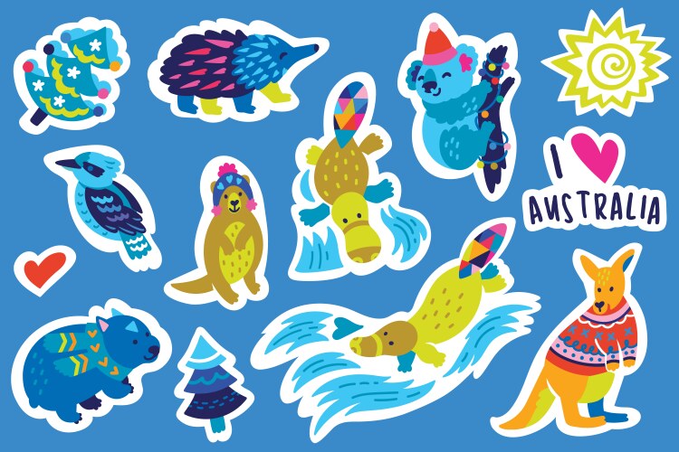 Australian Animal Sticker Set Vector Image
