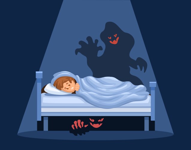 Scared girl kids fear and monster silhouette Vector Image