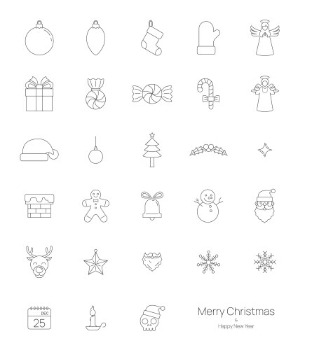 Christmas outline lined icons set vector image