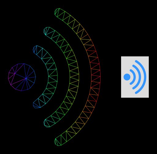 Spectral gradiented polygonal mesh wi-fi source vector image
