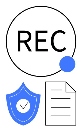 Recording button with shield and document vector image