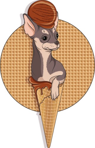 Chihuahua dog in a waffle cup with ice cream Vector Image