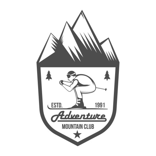 Vintage Ski Badge & Arctic Expedition Elements Vector Image