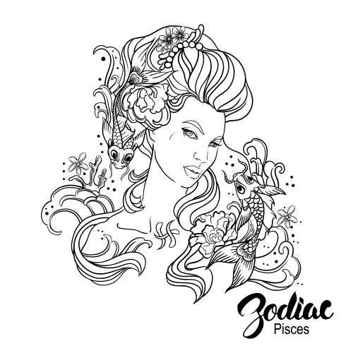 Zodiac Pisces Girl with Flowers Vector Image