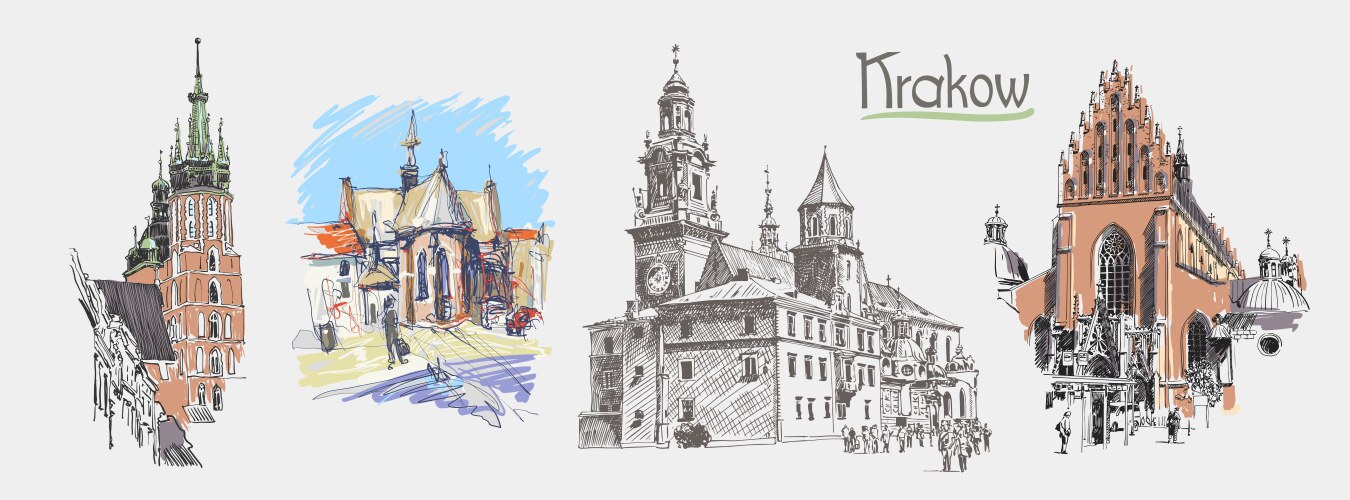 Medieval Krakow Sketch Vector Image