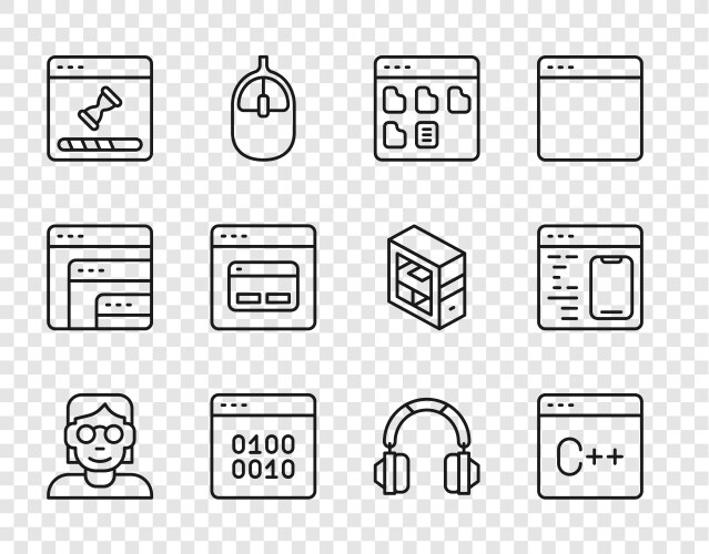 Set line hacker or coder software browser files vektorbild