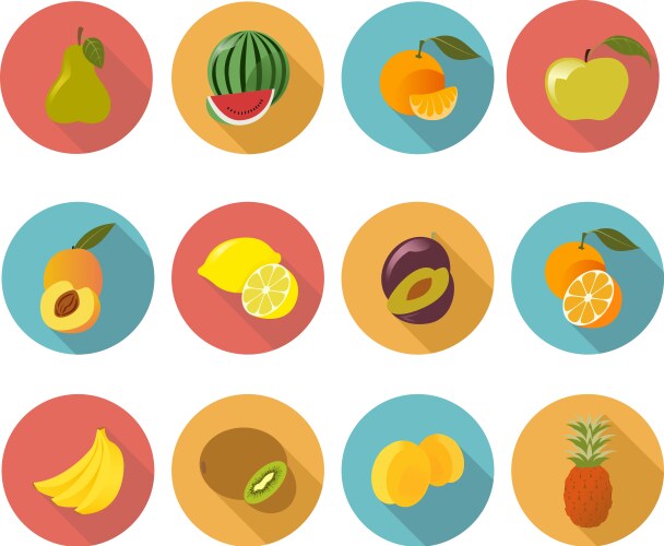 Fruit Flat Icons Collection Vector Image