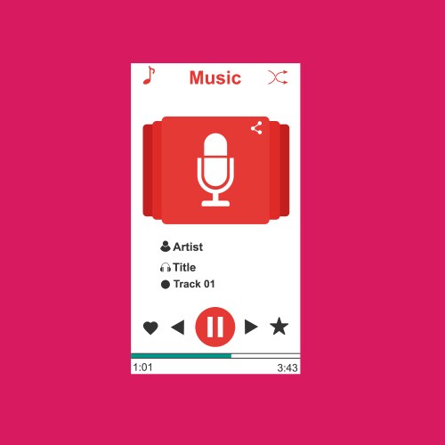 Media player application app template with flat vector image