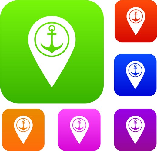 Map pointer with symbol anchor and sea port set vector image