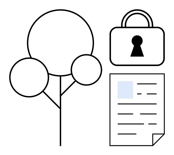 Tree with a document and lock representing data vector image