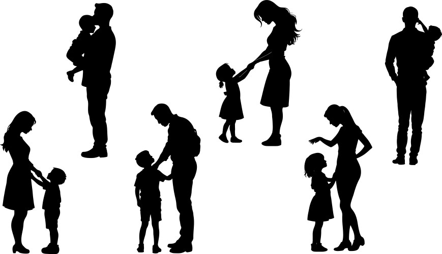 Kids and Parents Silhouette Collection Vector Image