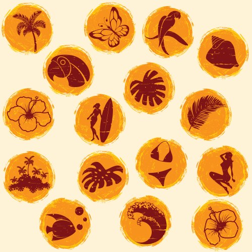 Tropical grungestyle elements Royalty Free Vector Image