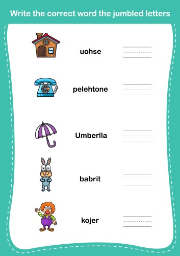Write the correct word jumbled letters vector image