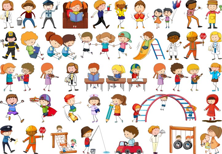 Diverse children set on white background Vector Image