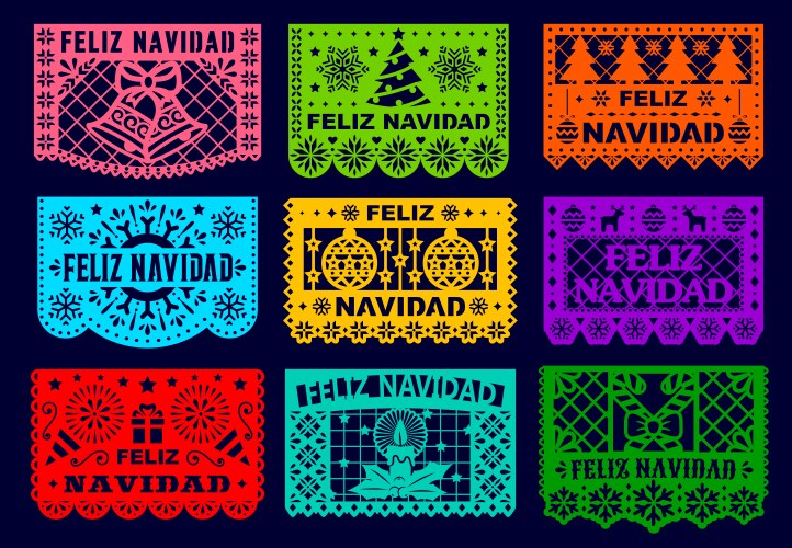 Mexican holiday feliz navidad paper cut flags Vector Image