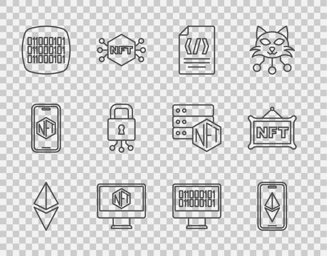 Set line ethereum eth binary code monitor vector image