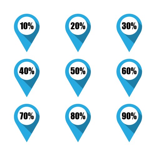 Set of map pointers with different percentage vector image