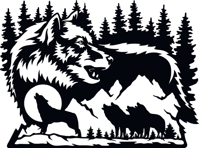 wolf pack - wildlife stencils vector image