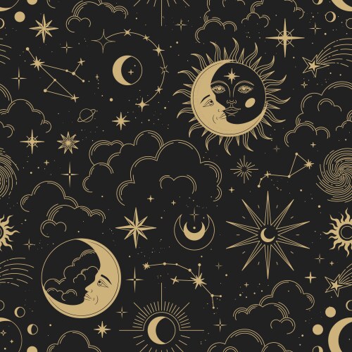 Magic seamless pattern with gold sun moon Vector Image