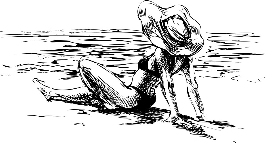 Woman on Beach Sketch Vector Image