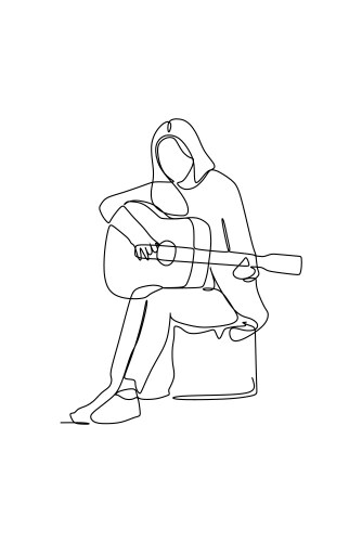 Continuous line drawing of guitarist playing vector image