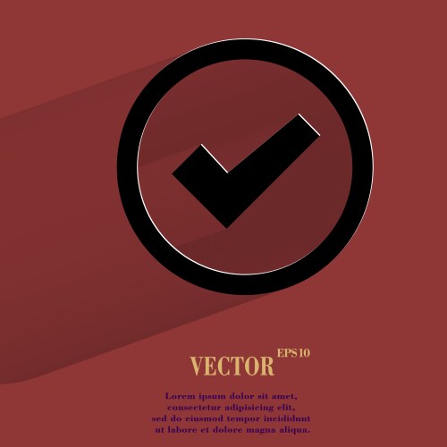 Check mark flat modern web button with long shadow vector image