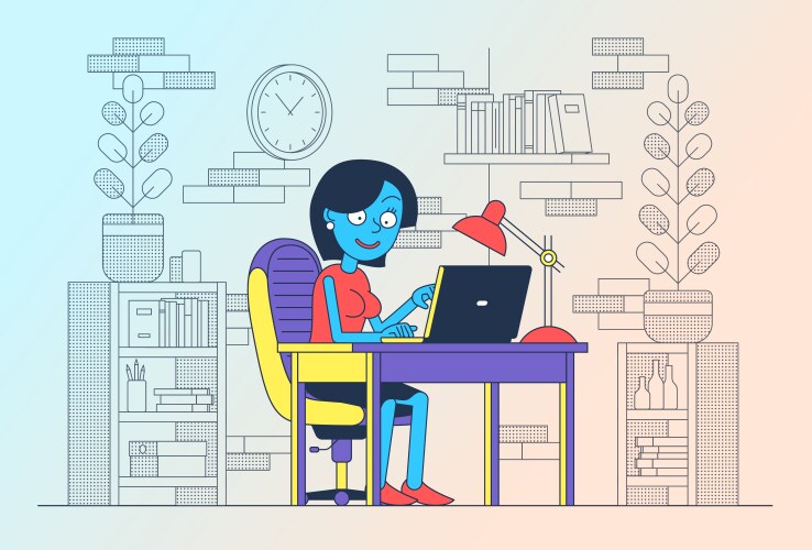 woman freelancing with a laptop in her home office vector image