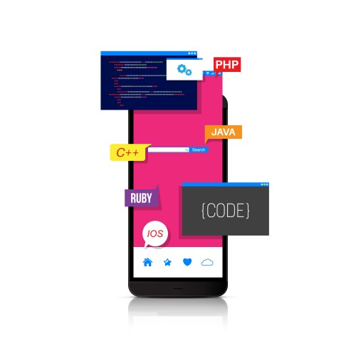Programming and coding mobile applications web vektorbild
