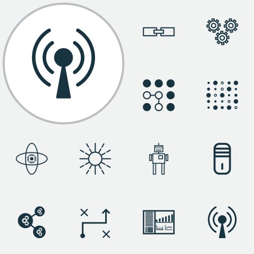 Machine icons set with data structure processor vector image