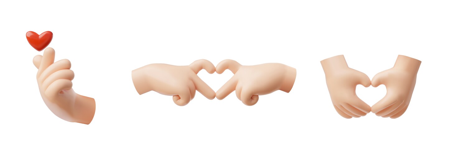 Set of 3d hand gesture icons on the theme love vector image