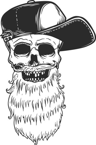 Bearded Skull in Baseball Cap Vector Image