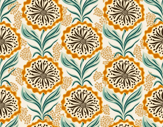 Folk flowers seamless pattern Royalty Free Vector Image