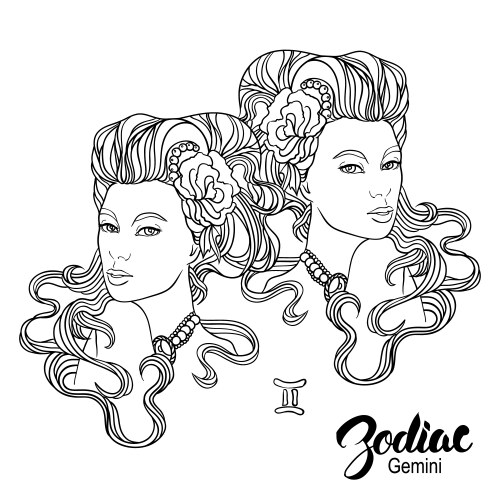 Gemini Zodiac Girl with Flowers Vector Image