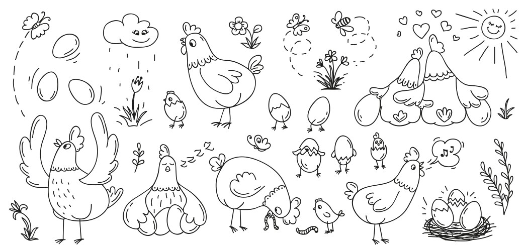 Playful Chickens and Hen Vector Image